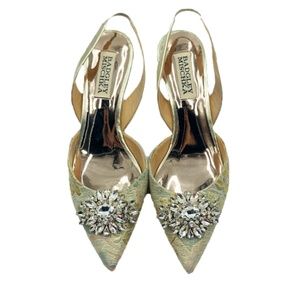 Badgley Mischka Gold Embellished Slingback Heels